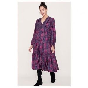 Hatch Womens 1 Womens Small Addison Purple Floral Long Sleeve Midi Dress